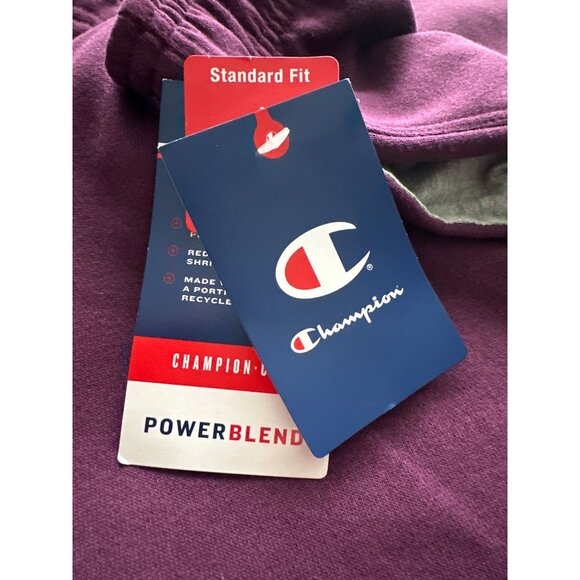 NWT Champion Purple Joggers Powerblend Standard Fit Plum Logo Down Leg Large - Picture 6 of 9